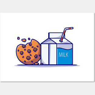 Milk Box And Chocolate Cookies Cartoon Vector Icon Illustration Posters and Art